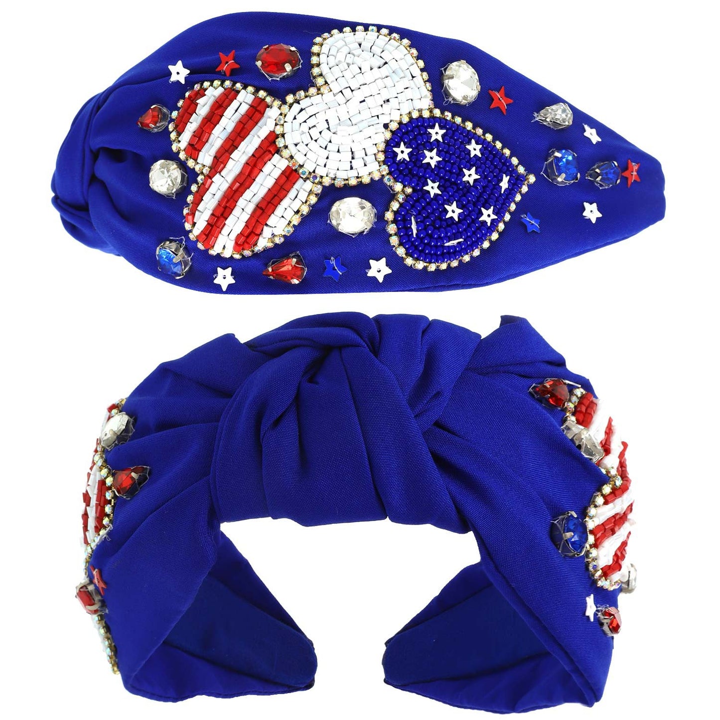 USA Patriotic Star Pattern Jeweled Beaded Headband - Blue