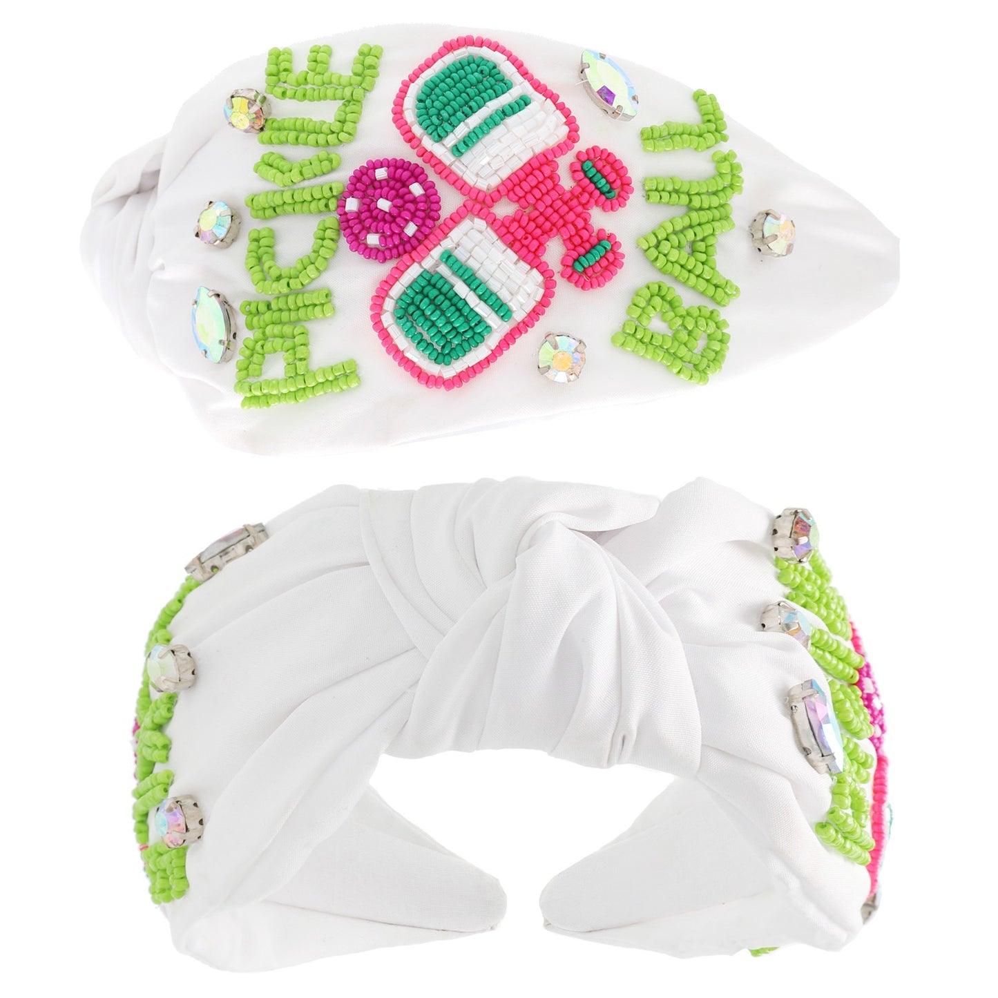 Pickleball Top Knotted Beaded Headband - White