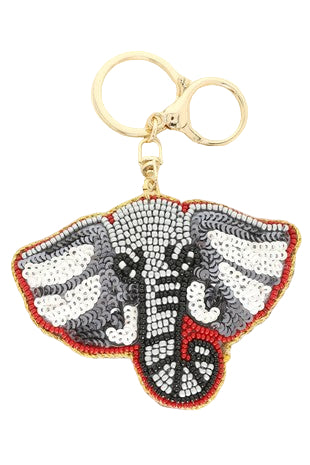 Game Day Elephant Bead Embroidered Keychain Bag Charm