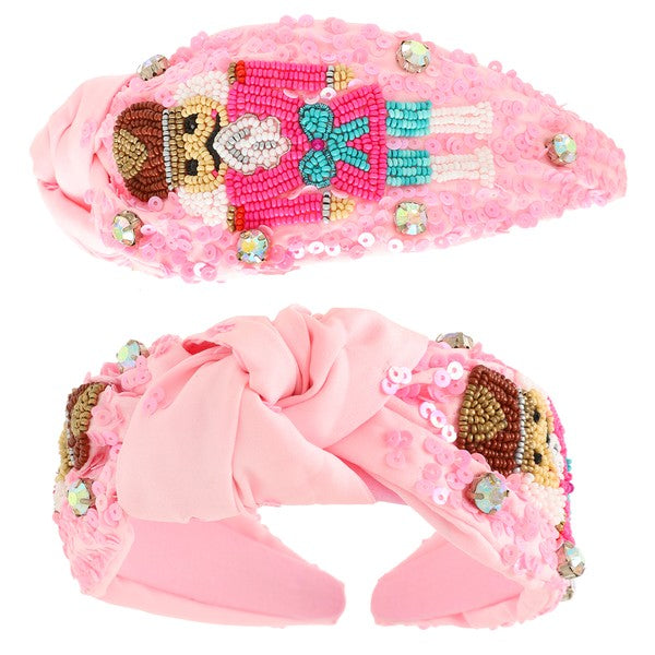 Nutcracker Christmas Jeweled Top Knotted Headband - Pink