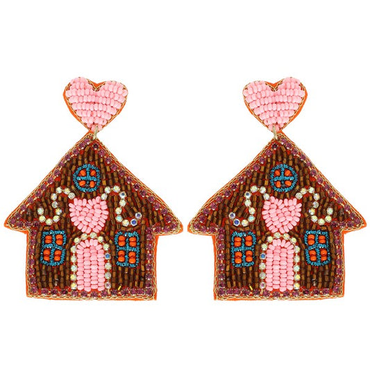 Gingerbread House Christmas Beaded Earrings