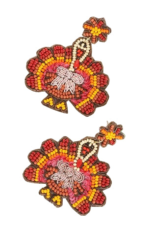 Thanksgiving Turkey Bow Seed Bead Post Earrings