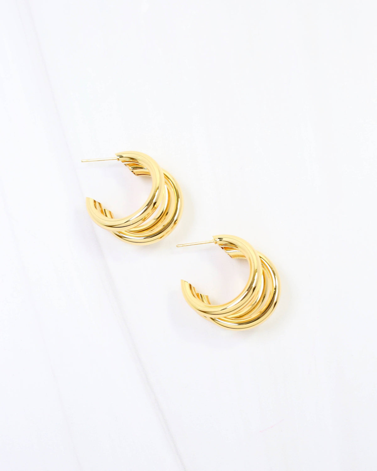 Caroline Hill Binghampton Triple Hoop Worn Gold Earrings
