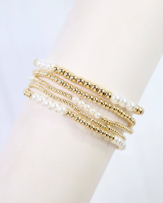 Caroline Hill Bartlesville Gold Pearl Beaded Bracelet Stack Set