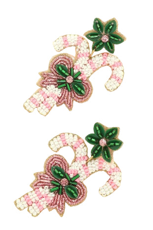 Christmas Candy Cane Post Earrings - Pink