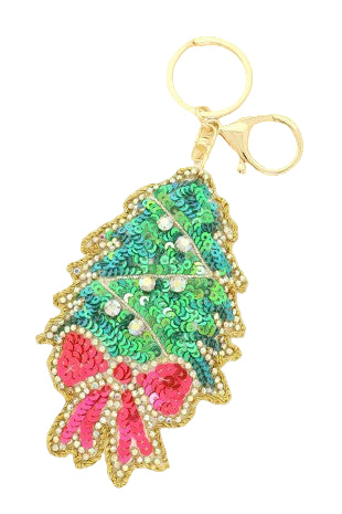 Christmas Tree Seed Beaded Keychain Bag Charm