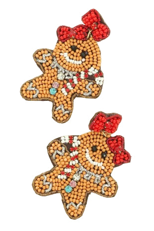 Christmas Gingerbread Woman Seed Beaded Earrings