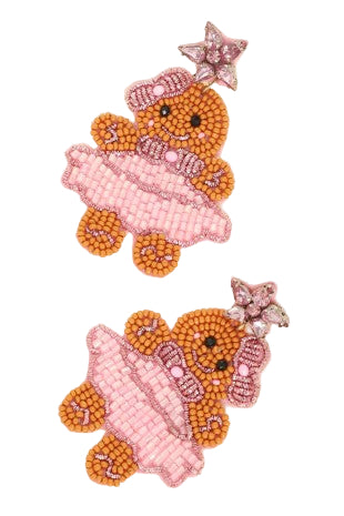 Christmas Gingerbread Ballerina Beaded Earrings