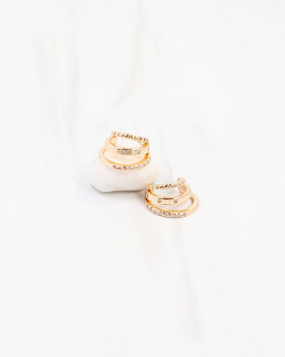 Caroline Hill Laconia Gold Three Row CZ Huggie Earrings