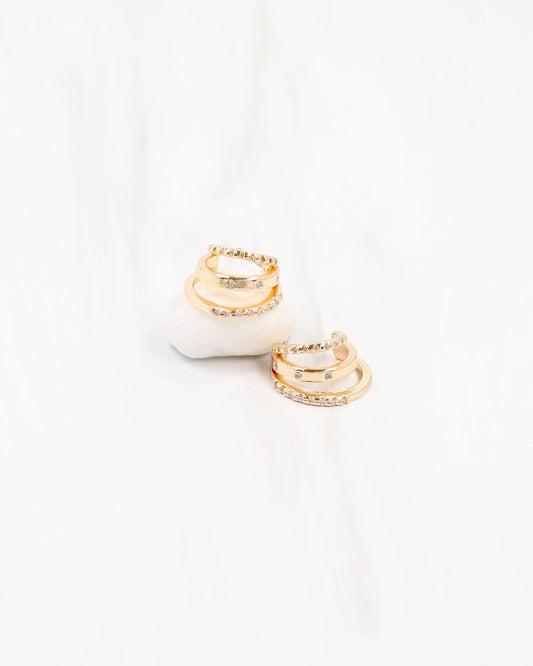 Caroline Hill Laconia Gold Three Row CZ Huggie Earrings