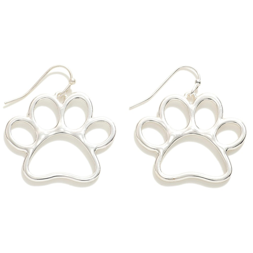 Silver Tone Paw Print Drop Earring