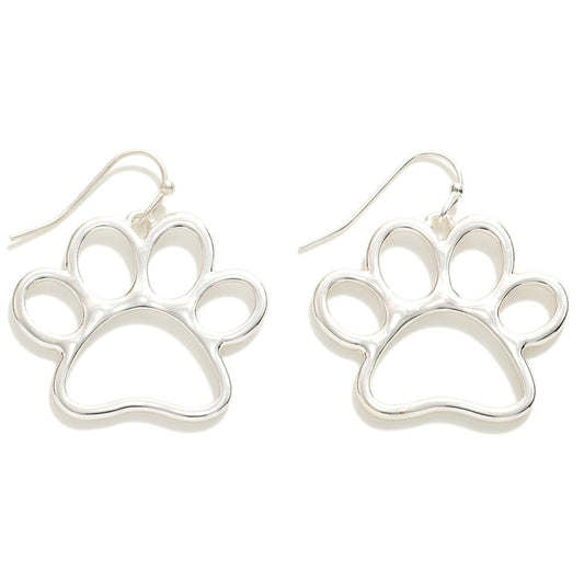 Silver Tone Paw Print Drop Earring