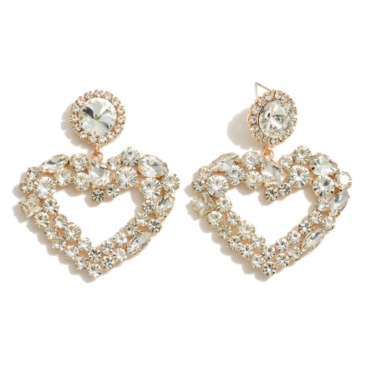 Rhinestone Heart Statement Drop Earrings