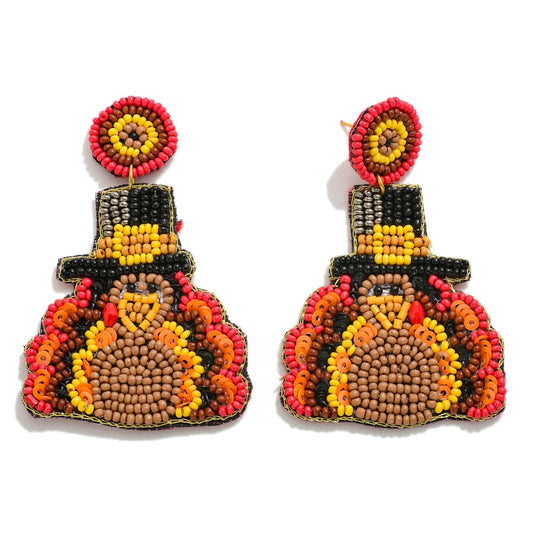 Seed Bead Thanksgiving Turkey Drop Earrings