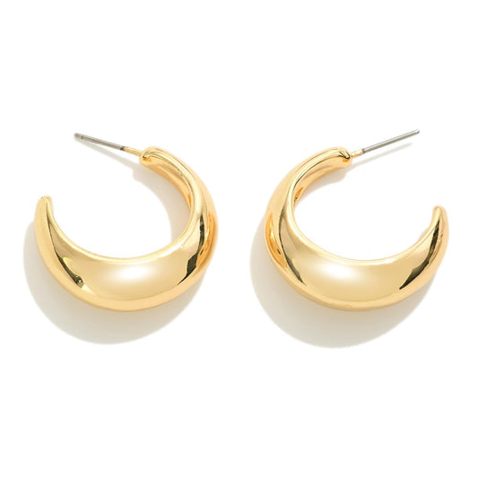 Tapered Metal Hoop Earrings - Gold