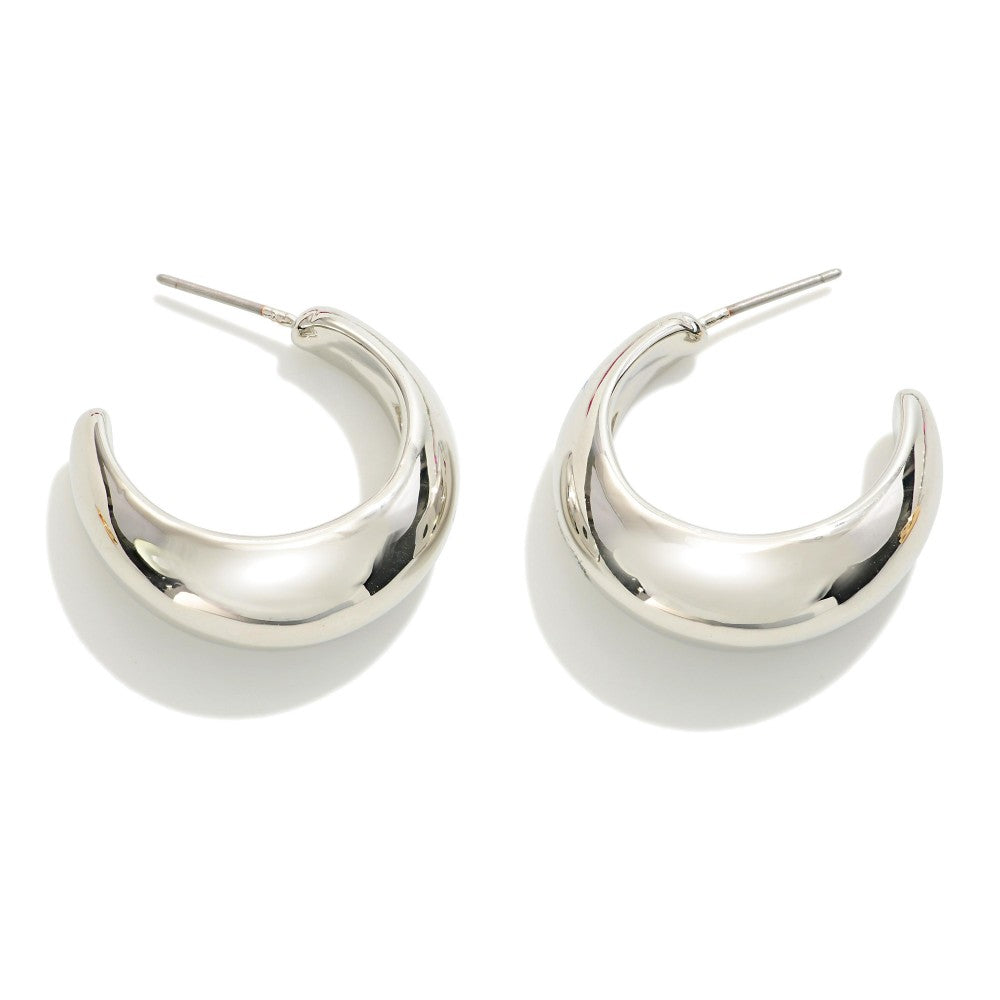 Tapered Metal Hoop Earrings - Silver