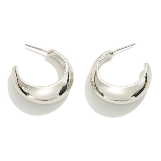 Tapered Metal Hoop Earrings - Silver