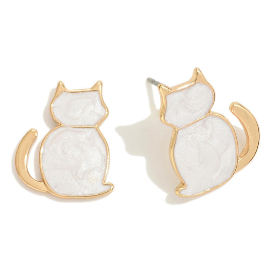 Marbled Resin Cat Stud Earrings