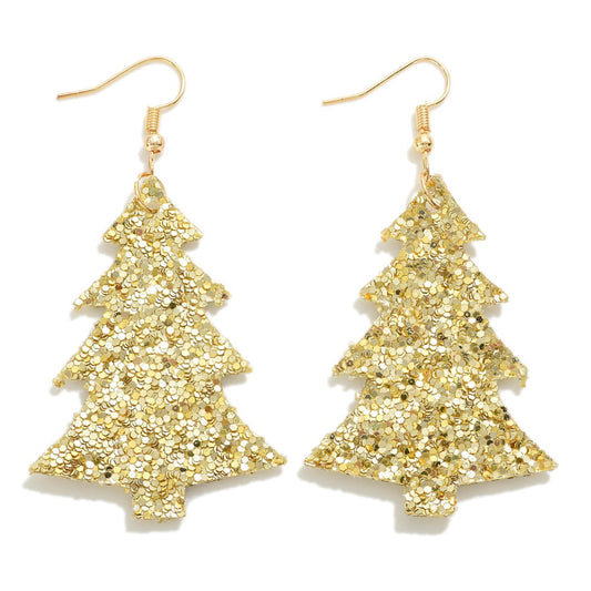 Glitter Christmas Tree Drop Earring