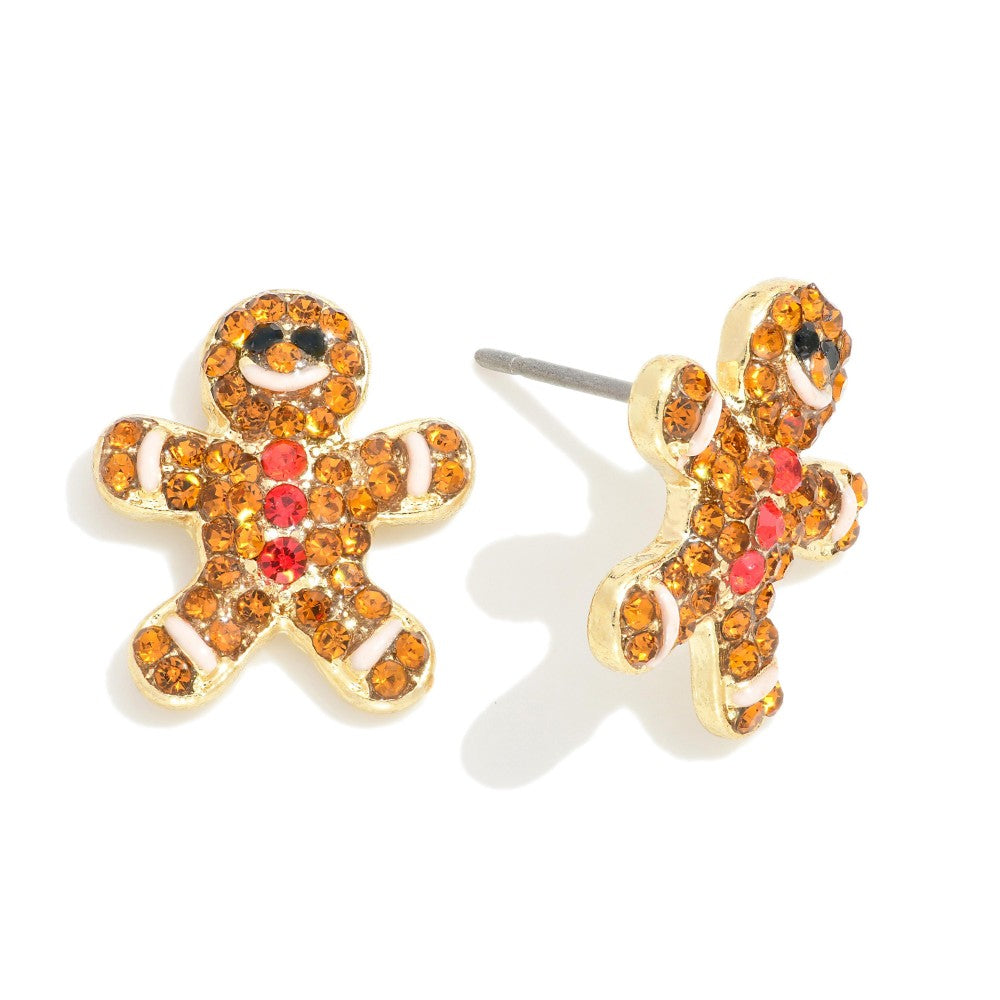 Rhinestone Studded Christmas Gingerbread Man Stud Earrings