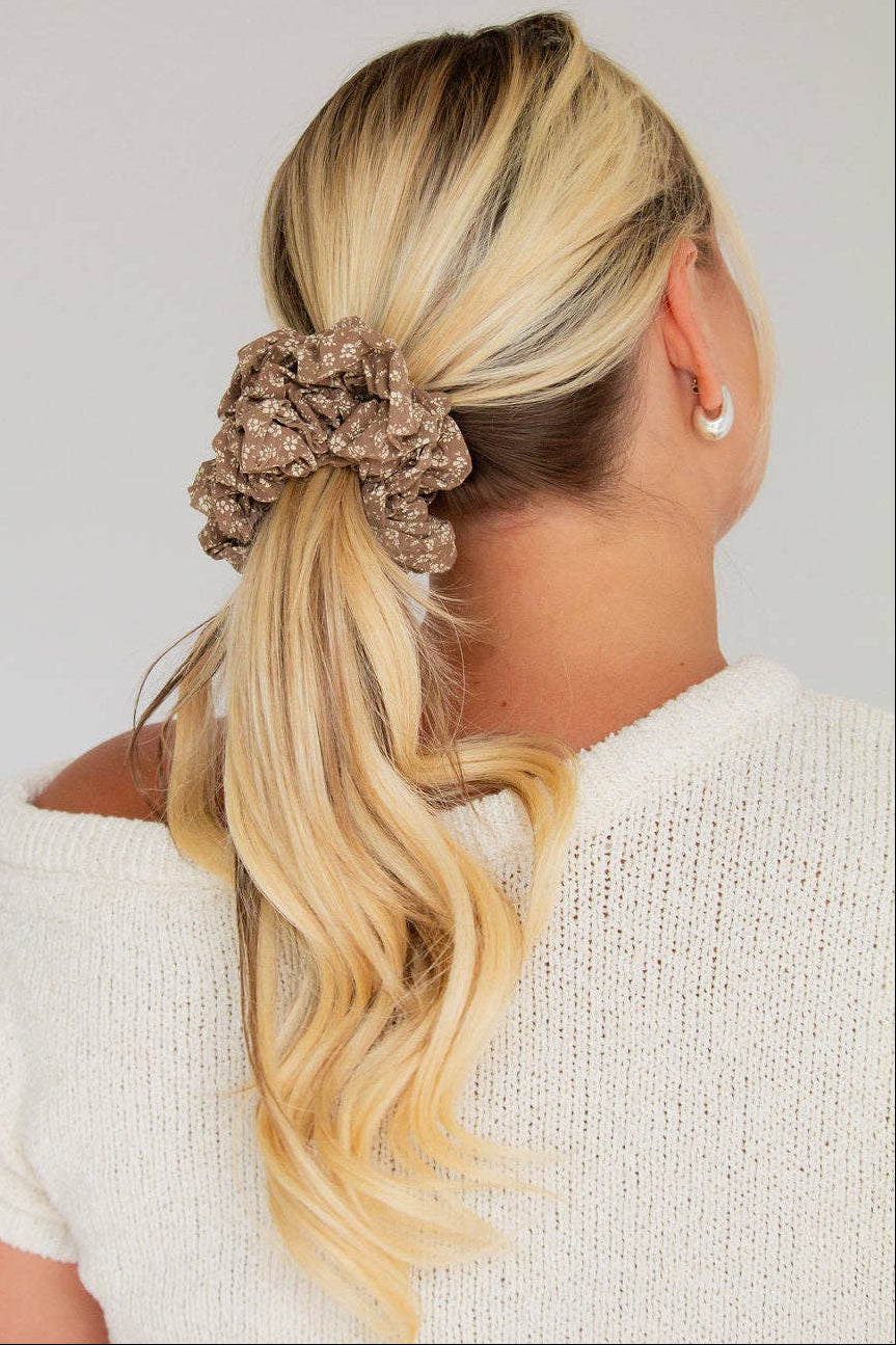 Andi Neutral Tan Floral Jumbo Scrunchie