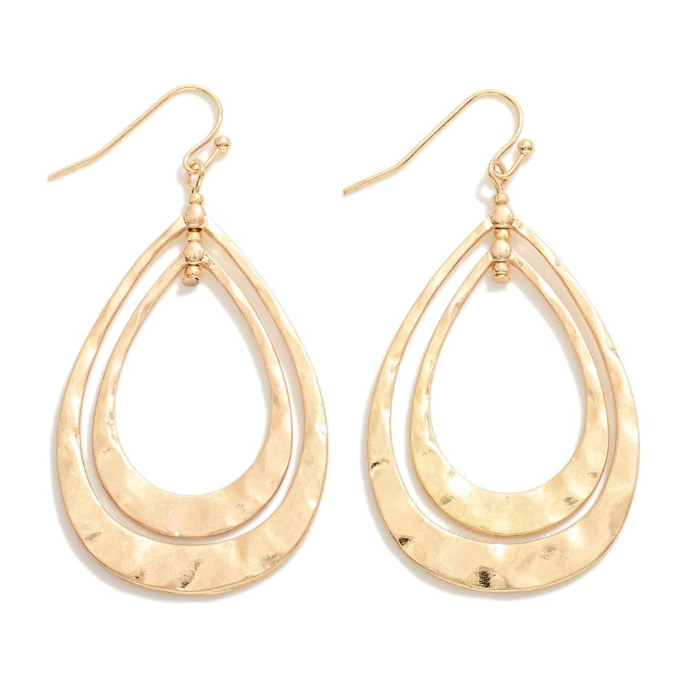 Nesting Hammered Metal Teardrop Earring - Gold