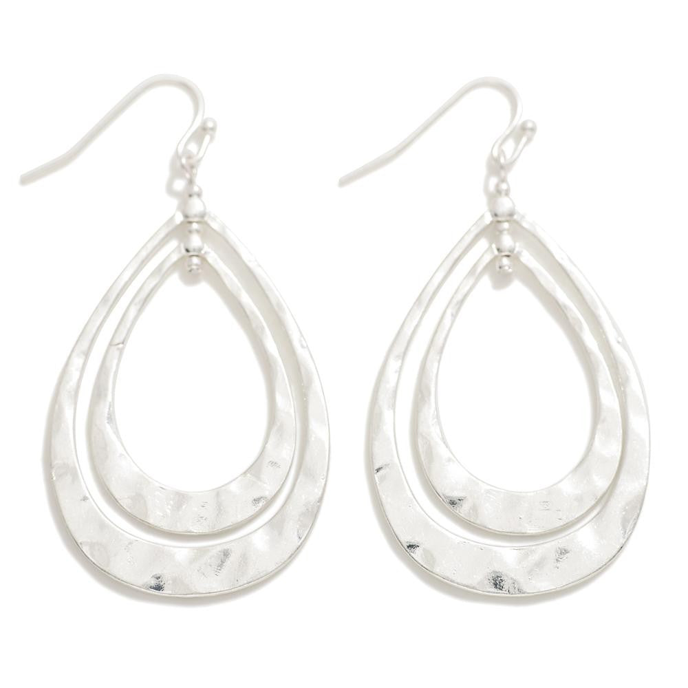 Nesting Hammered Metal Teardrop Earring - Silver