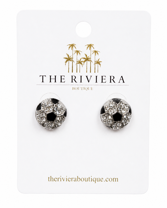 Rhinestone Soccer Ball Stud Earrings Sparkly Game Day Sports Jewelry
