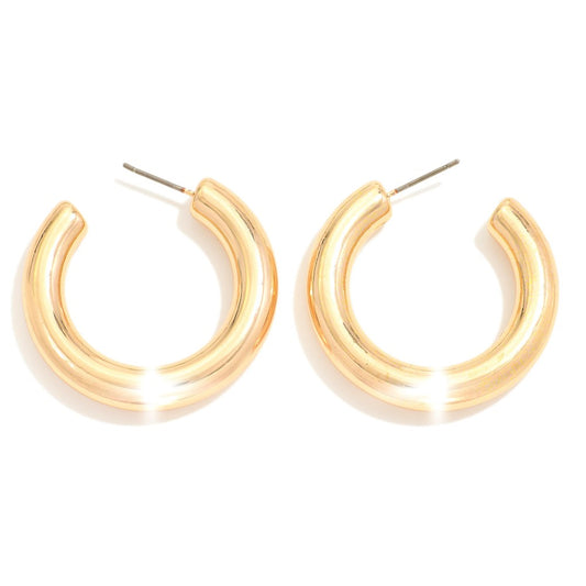 Simple Metal Tone Rounded Hoop Earrings