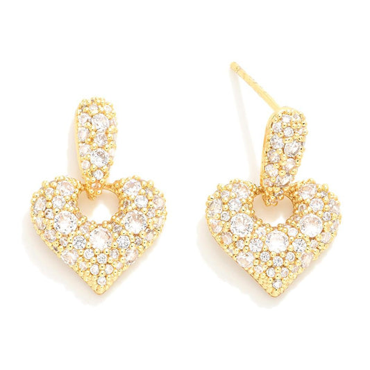 Do Everything In Love Cubic Zirconia Heart Post Drop Earrings - Gold