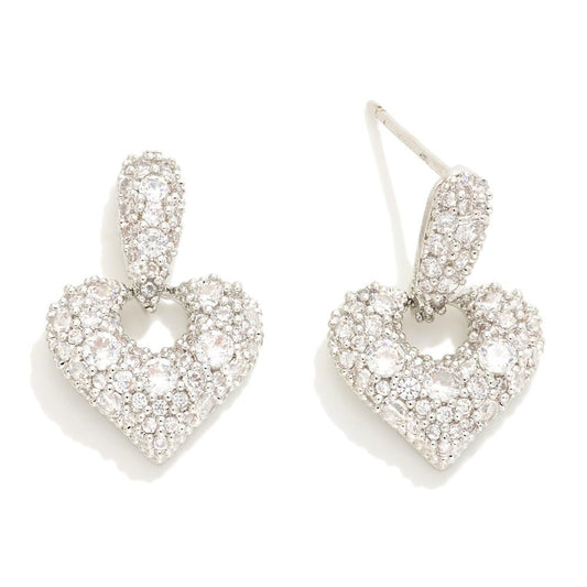 Do Everything In Love Cubic Zirconia Heart Post Drop Earrings - Silver