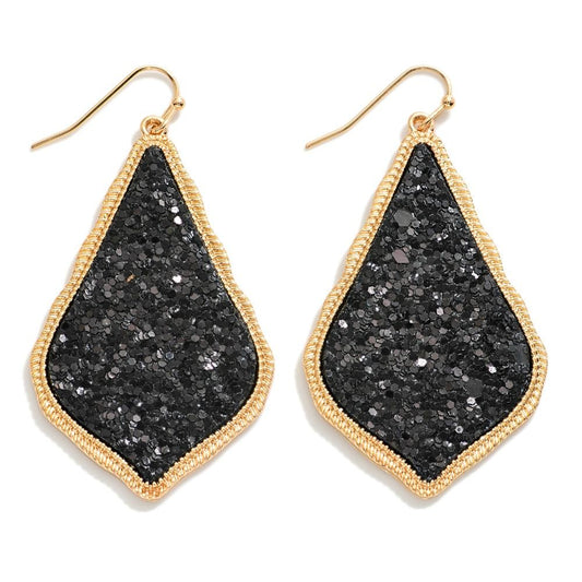 Glitter Teardrop Drop Earrings - Black