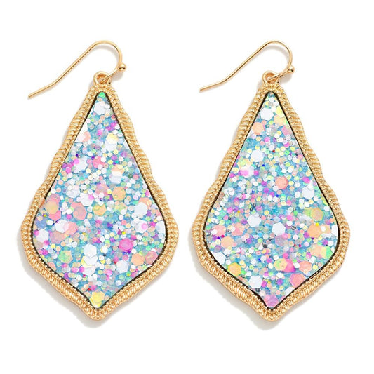 Glitter Teardrop Drop Earrings - Blue