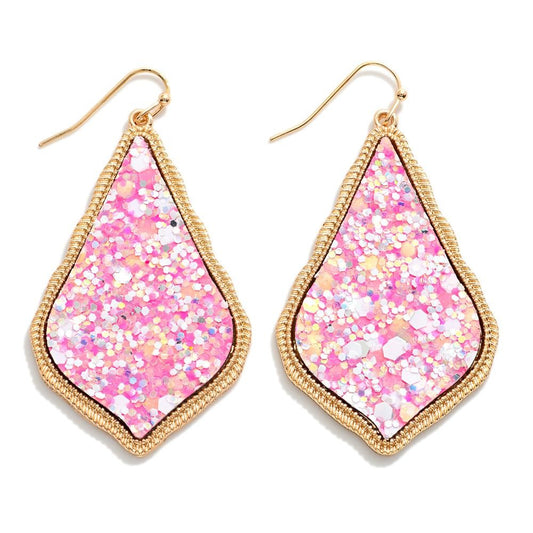 Glitter Teardrop Drop Earrings - Pink