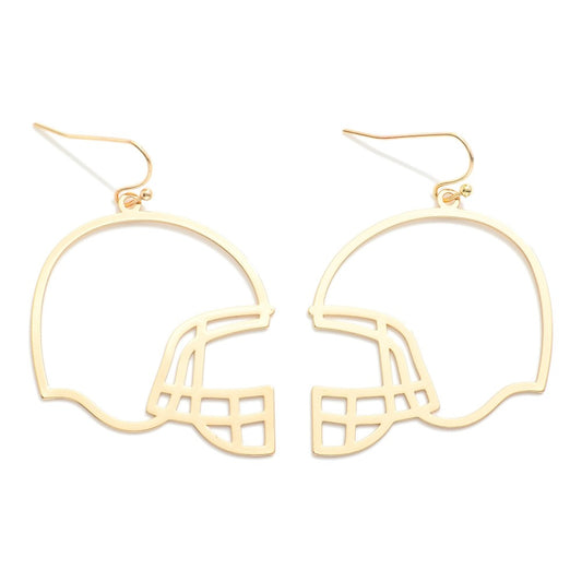 Metal Football Helmet Outline Drop Earrings - Gold