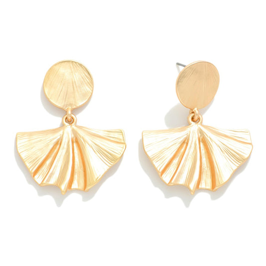 Metal Fan Leaf Drop Earrings Gold