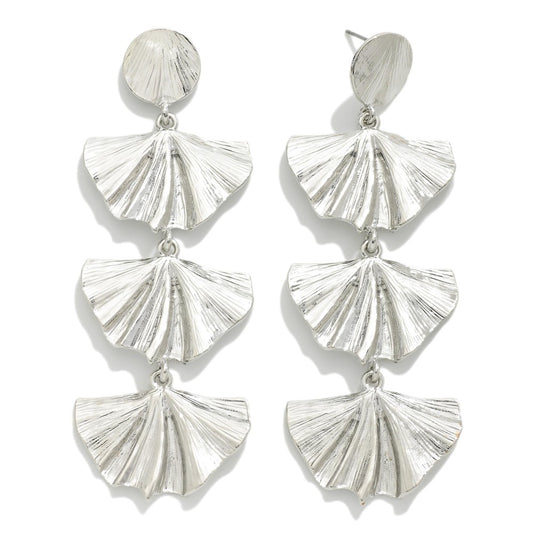 Linked Metal Fan Leaves Drop Earrings Silver