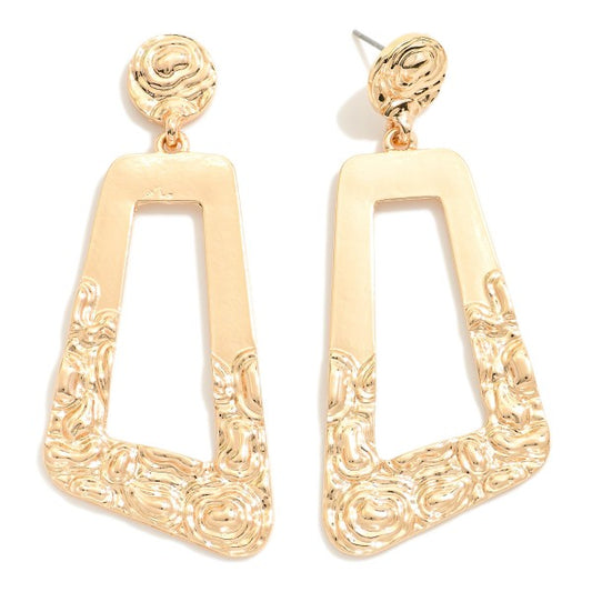 Metal Ripple Trapezoid Drop Earrings - Gold