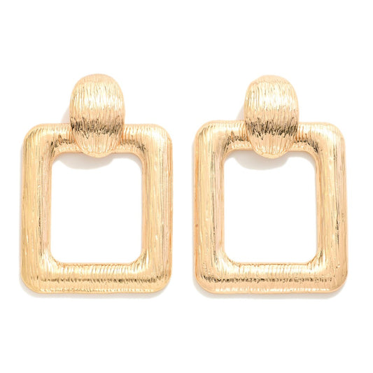 Brushed Metal Rectangular Door Knocker Drop Earrings - Gold