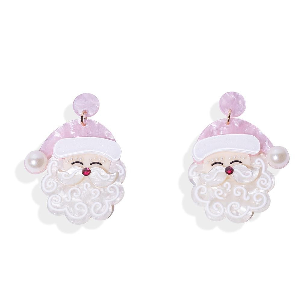 Acetate Santa Claus Post Drop Earrings Featuring Pearl Details - Pink