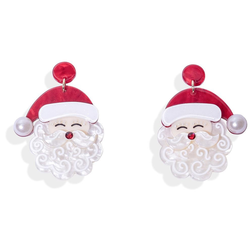 Acetate Santa Claus Post Drop Earrings Featuring Pearl Details - Red