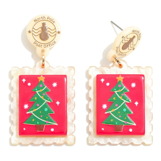 Acetate Christmas Mail Stamp Post Drop Earrings