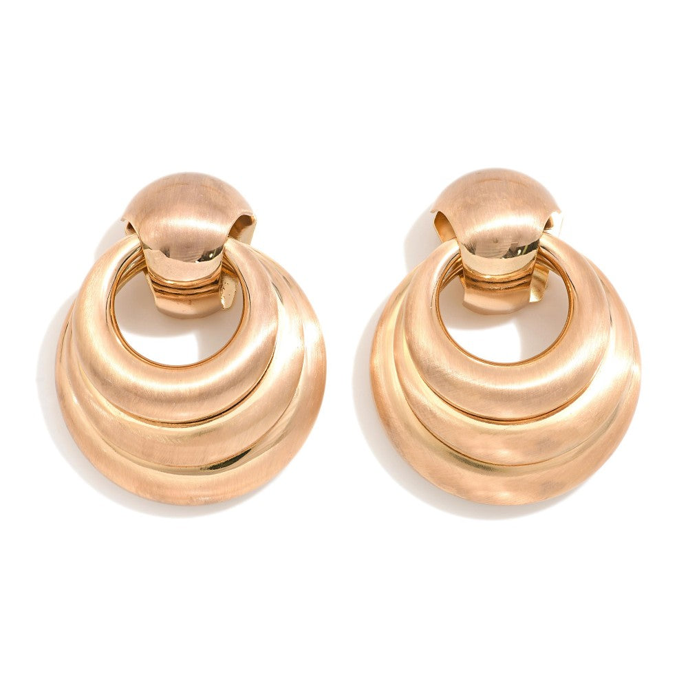Metal Tone Door Knocker Layered Hoop Post Drop Earrings - Gold