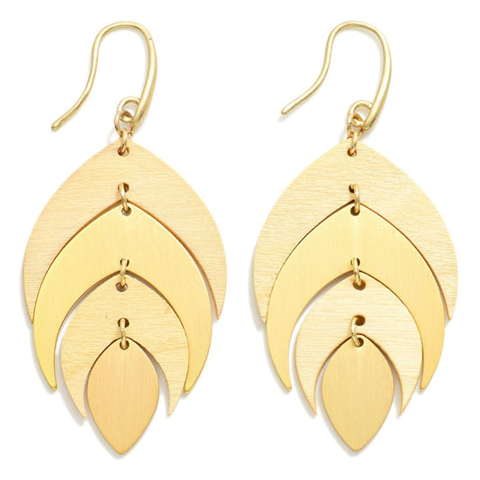 Linked Wood & Metal Tone Leaf Drop Earrings