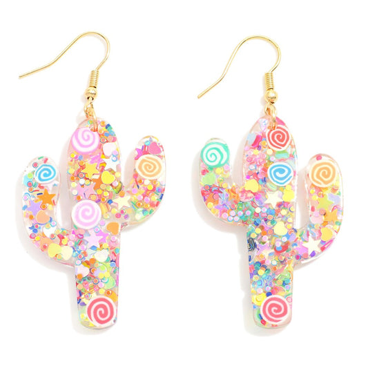 Glitter Acetate Cactus Drop Earrings