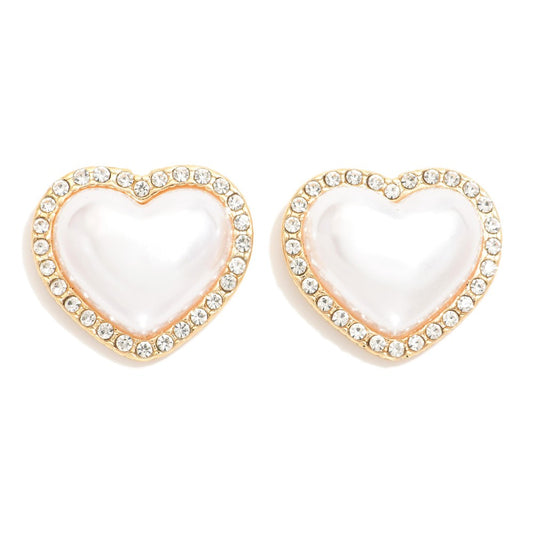 Chunky Pearl Heart Post Drop Earrings