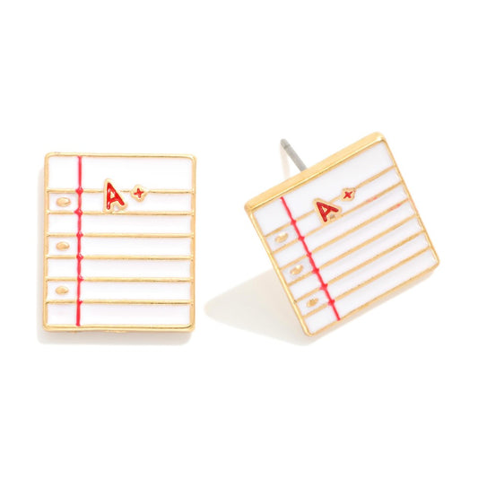 Enamel A+ Paper Post Drop Earrings