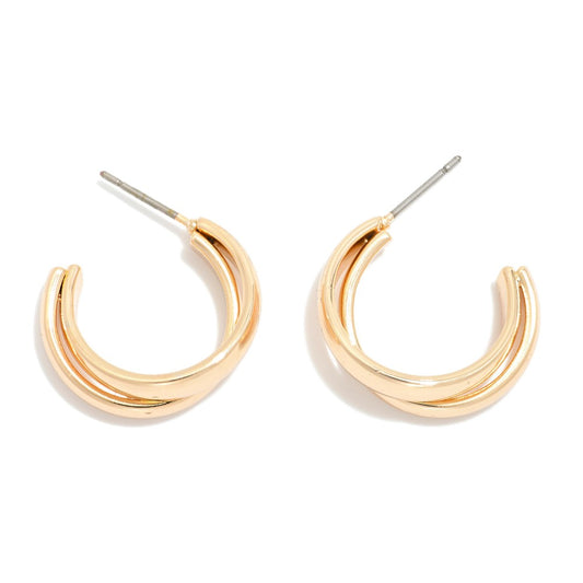 Layered Metal Tone Hoop Earrings - Gold