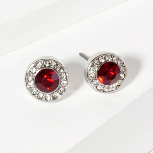 Rhinestone Stud Earrings With Mini Crystal Rhinestone Details - Red