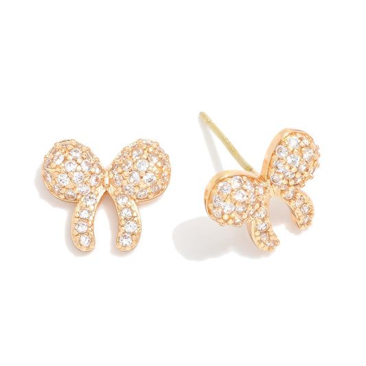 Cubic Zirconia Studded Bow Stud Earring